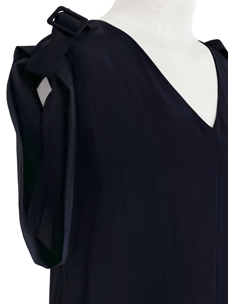 Surprise Sale! Midnight Silk V-neck Buckle Detail Roll Up Sleeve Blouse