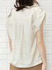 Surprise Sale! Creamy Striped V-neck Buckle Detail Roll Up Sleeve Blouse