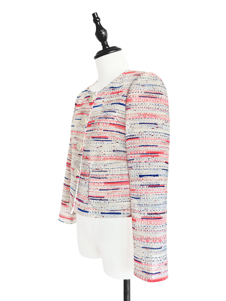 混合條紋正面紐帶寬鬆圈圈花呢短夾克