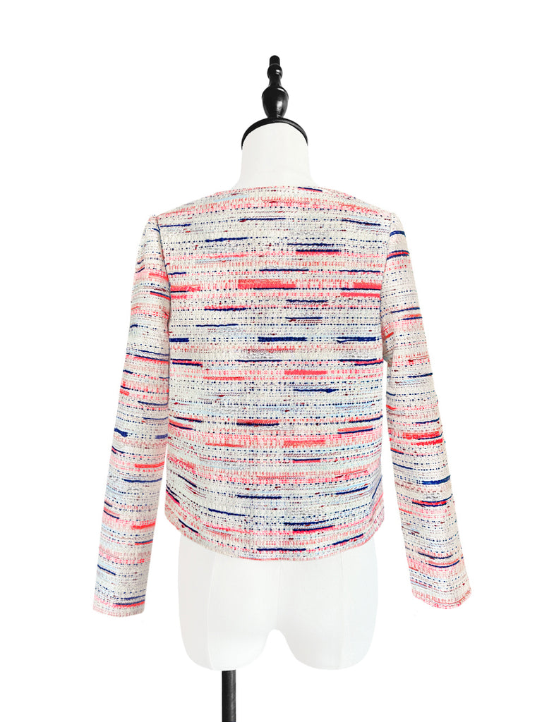 混合條紋正面紐帶寬鬆圈圈花呢短夾克