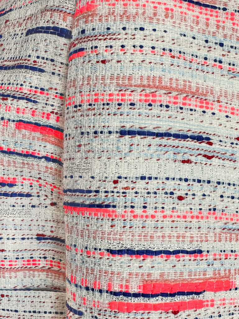 混合條紋正面紐帶寬鬆圈圈花呢短夾克