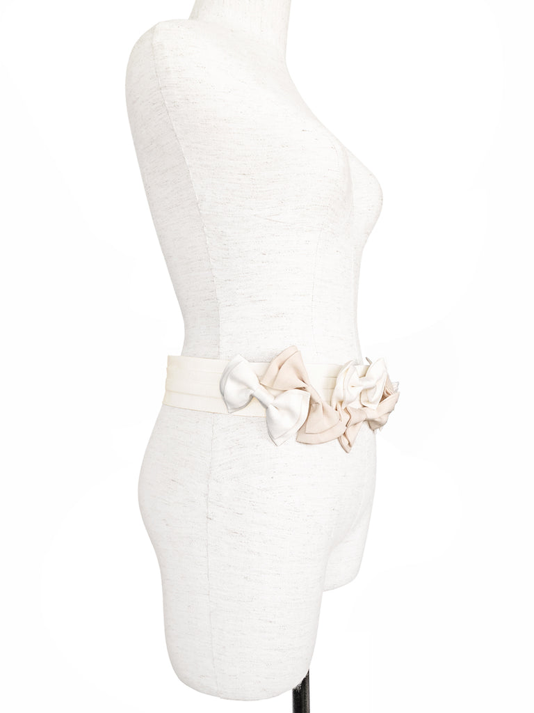 Surprise Sale! Ivory Shades Patch Fabric Playful Bows Belt