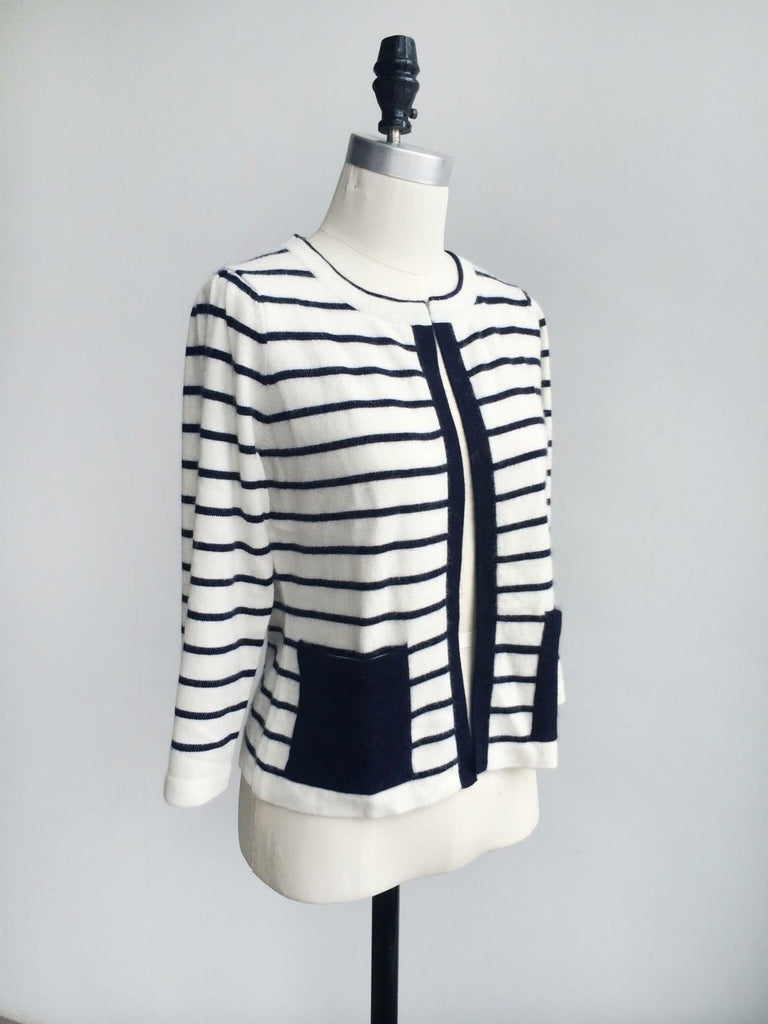 Last Chance! Patch Pockets Stripe Cashmere Cardigan