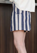 Coastal Blue Stripe Contrast Piped Pure Linen Tailored Shorts