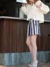 Coastal Blue Stripe Contrast Piped Pure Linen Tailored Shorts