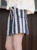 Coastal Blue Stripe Contrast Piped Pure Linen Tailored Shorts