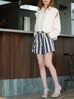 Coastal Blue Stripe Contrast Piped Pure Linen Tailored Shorts