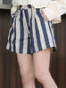 Coastal Blue Stripe Contrast Piped Pure Linen Tailored Shorts