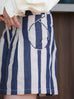Coastal Blue Stripe Contrast Piped Pure Linen Tailored Shorts
