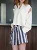 Coastal Blue Stripe Contrast Piped Pure Linen Tailored Shorts