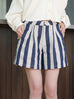 Coastal Blue Stripe Contrast Piped Pure Linen Tailored Shorts