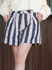 Coastal Blue Stripe Contrast Piped Pure Linen Tailored Shorts