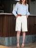 Baby Blue Floral Embroidered Pearl Button Washed Denim Shirt