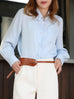 Baby Blue Floral Embroidered Pearl Button Washed Denim Shirt
