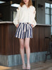 Coastal Blue Stripe Contrast Piped Pure Linen Tailored Shorts