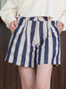 Coastal Blue Stripe Contrast Piped Pure Linen Tailored Shorts
