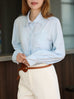 Baby Blue Floral Embroidered Pearl Button Washed Denim Shirt