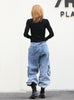 Washed Blue Utility Pocket Wide-Leg Denim Cargo Trousers