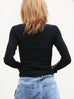 Black Asymmetric Pearl Button Cutout Cotton Ribbed Top