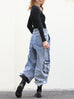 Washed Blue Utility Pocket Wide-Leg Denim Cargo Trousers