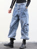 Washed Blue Utility Pocket Wide-Leg Denim Cargo Trousers
