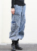 Washed Blue Utility Pocket Wide-Leg Denim Cargo Trousers