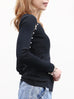 Black Asymmetric Pearl Button Cutout Cotton Ribbed Top