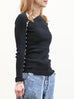 Black Asymmetric Pearl Button Cutout Cotton Ribbed Top
