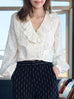 Embossed Floral Ruffle Collar Balloon Sleeve Wrappy Crop Blouse