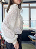 Embossed Floral Ruffle Collar Balloon Sleeve Wrappy Crop Blouse