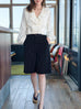 Black White Dash Striped Tailored Knee-Length Shorts