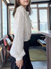 Embossed Floral Ruffle Collar Balloon Sleeve Wrappy Crop Blouse