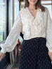 Embossed Floral Ruffle Collar Balloon Sleeve Wrappy Crop Blouse