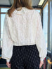 Embossed Floral Ruffle Collar Balloon Sleeve Wrappy Crop Blouse
