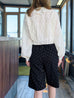 Embossed Floral Ruffle Collar Balloon Sleeve Wrappy Crop Blouse