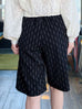 Black White Dash Striped Tailored Knee-Length Shorts