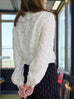 Embossed Floral Ruffle Collar Balloon Sleeve Wrappy Crop Blouse