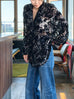 Black Floral Burnout Mesh Ruffle Collar Shirt Jacket