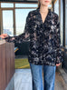 Black Floral Burnout Mesh Ruffle Collar Shirt Jacket