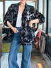 Black Floral Burnout Mesh Ruffle Collar Shirt Jacket