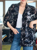 Black Floral Burnout Mesh Ruffle Collar Shirt Jacket