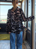 Black Floral Burnout Mesh Ruffle Collar Shirt Jacket