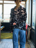 Black Floral Burnout Mesh Ruffle Collar Shirt Jacket