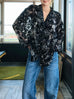 Black Floral Burnout Mesh Ruffle Collar Shirt Jacket