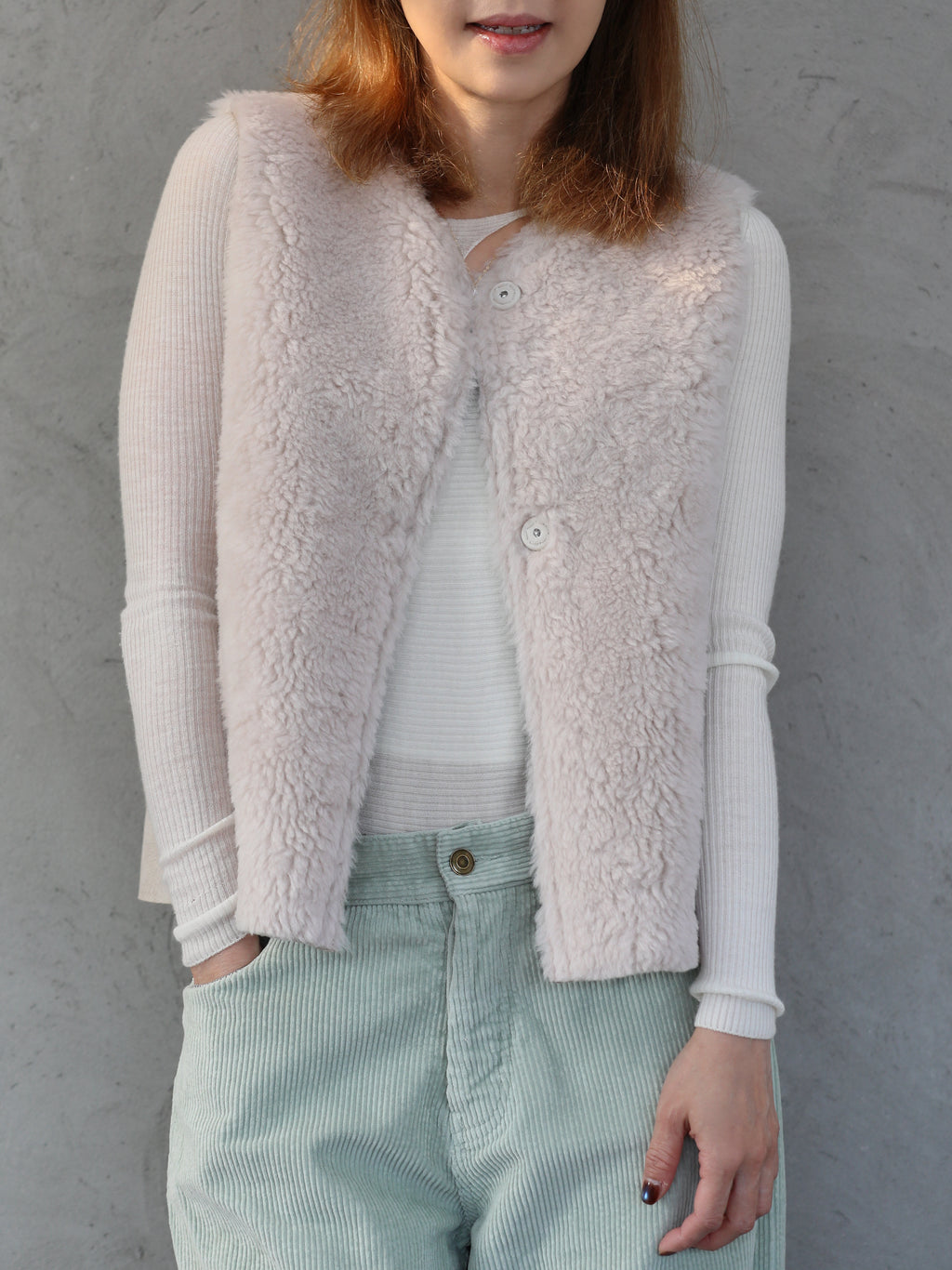Soft White Shearling-Finish Pure Merino Wool Furry Gilet