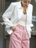 White Bow-Tie Sleeve Asymmetric Flap Button Front Shirt