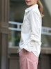 White Bow-Tie Sleeve Asymmetric Flap Button Front Shirt