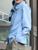 Blue Bow-Tie Sleeve Asymmetric Flap Button Front Shirt
