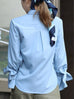 Blue Bow-Tie Sleeve Asymmetric Flap Button Front Shirt