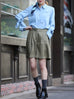 Blue Bow-Tie Sleeve Asymmetric Flap Button Front Shirt